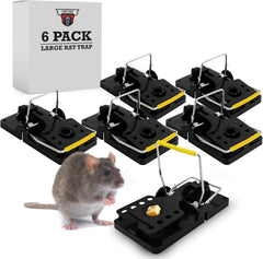 Stainless Steel Mechanical Large Mouse Trap for Indoor & Outdoor Rodents - Reusable Mouse Traps with Safe Snap & Finger Protection - Durable Large Rat Traps - 5.5" L x 3" W x 3" - 6 Pack