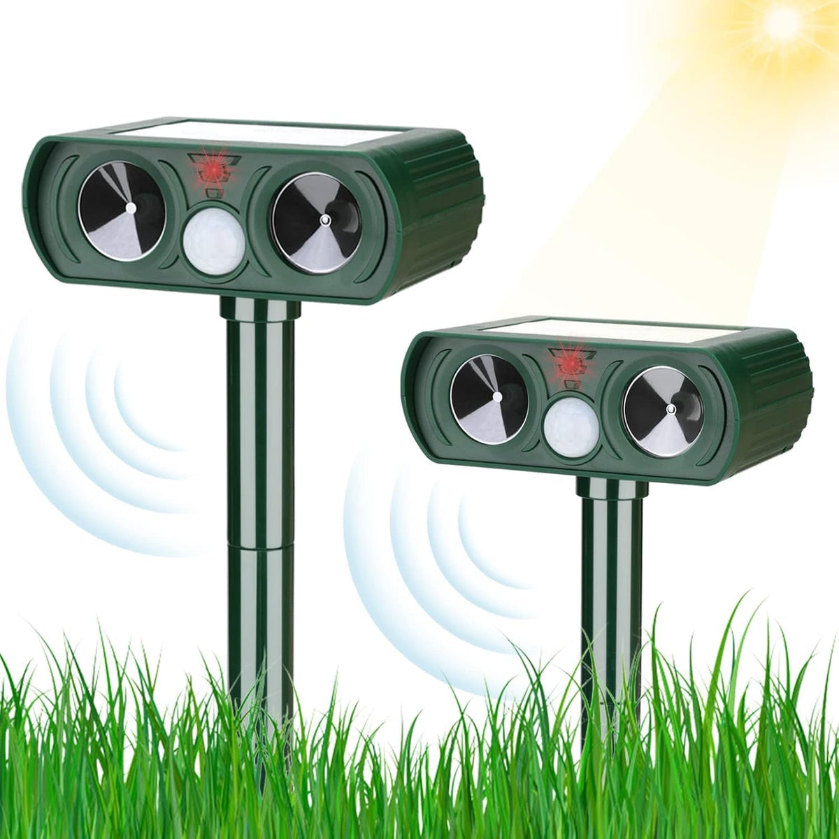 Pack of 2 Solar Animal Repeller Ultrasonic Animal Repellent Deer Repellent Devices Repel Cat, Squirrel, Raccoon, Skunk, Rabbit, Rat, Dog, Waterproof with Motion Detector for Yard