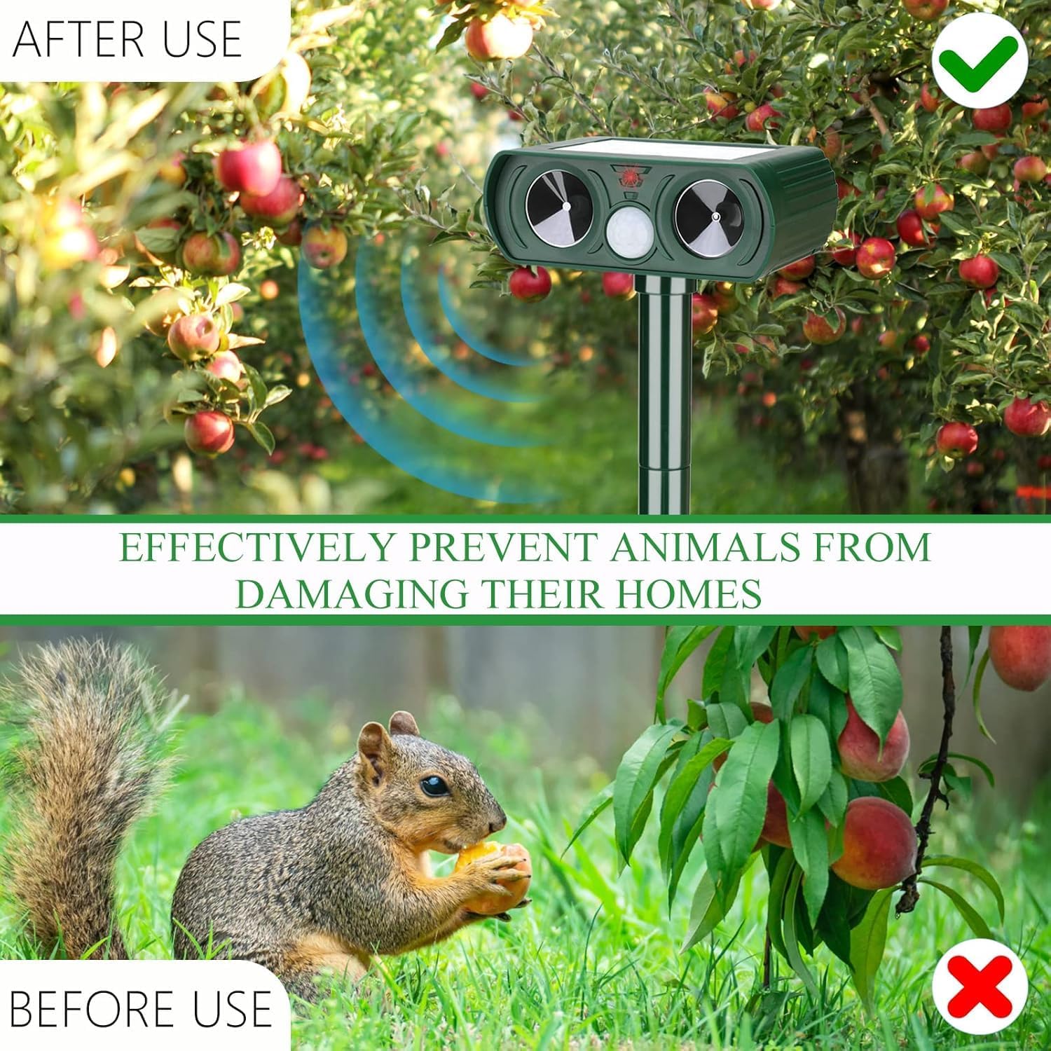 Pack of 2 Solar Animal Repeller Ultrasonic Animal Repellent Deer Repellent Devices Repel Cat, Squirrel, Raccoon, Skunk, Rabbit, Rat, Dog, Waterproof with Motion Detector for Yard