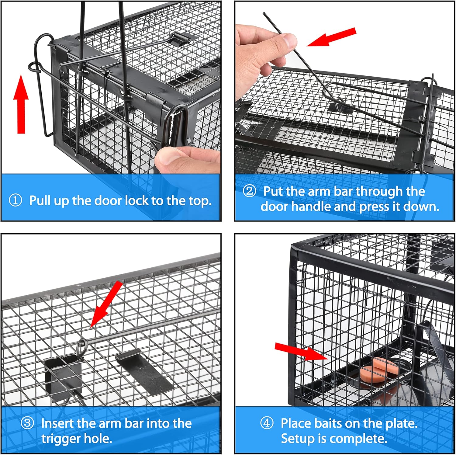 2-Pack Rat Traps Live Mouse Vole Chipmunk Trap Cage for Indoors and Outdoors (Black)