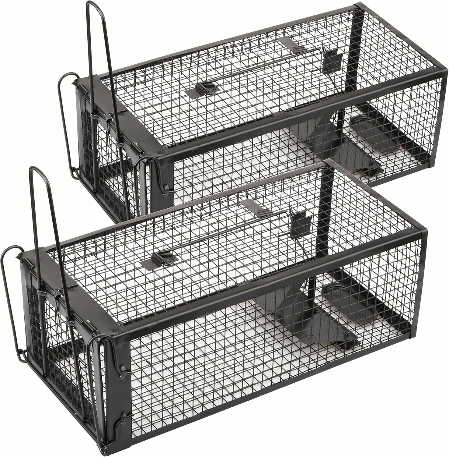 2-Pack Rat Traps Live Mouse Vole Chipmunk Trap Cage for Indoors and Outdoors (Black)