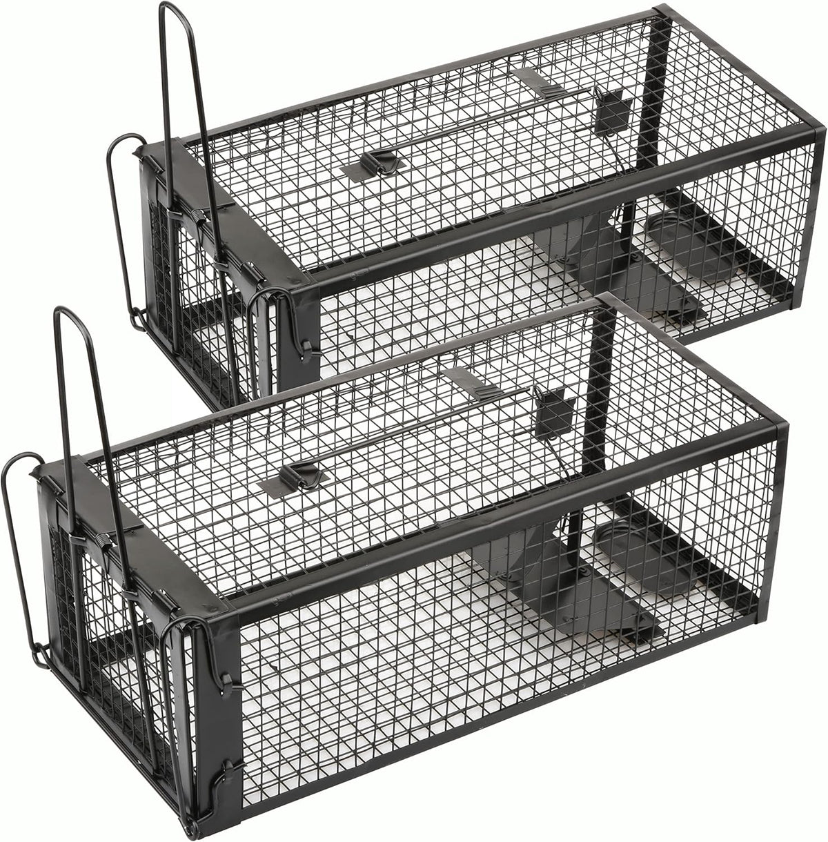 2-Pack Rat Traps Live Mouse Vole Chipmunk Trap Cage for Indoors and Outdoors (Black)