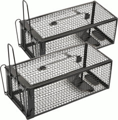 2-Pack Rat Traps Live Mouse Vole Chipmunk Trap Cage for Indoors and Outdoors (Black)