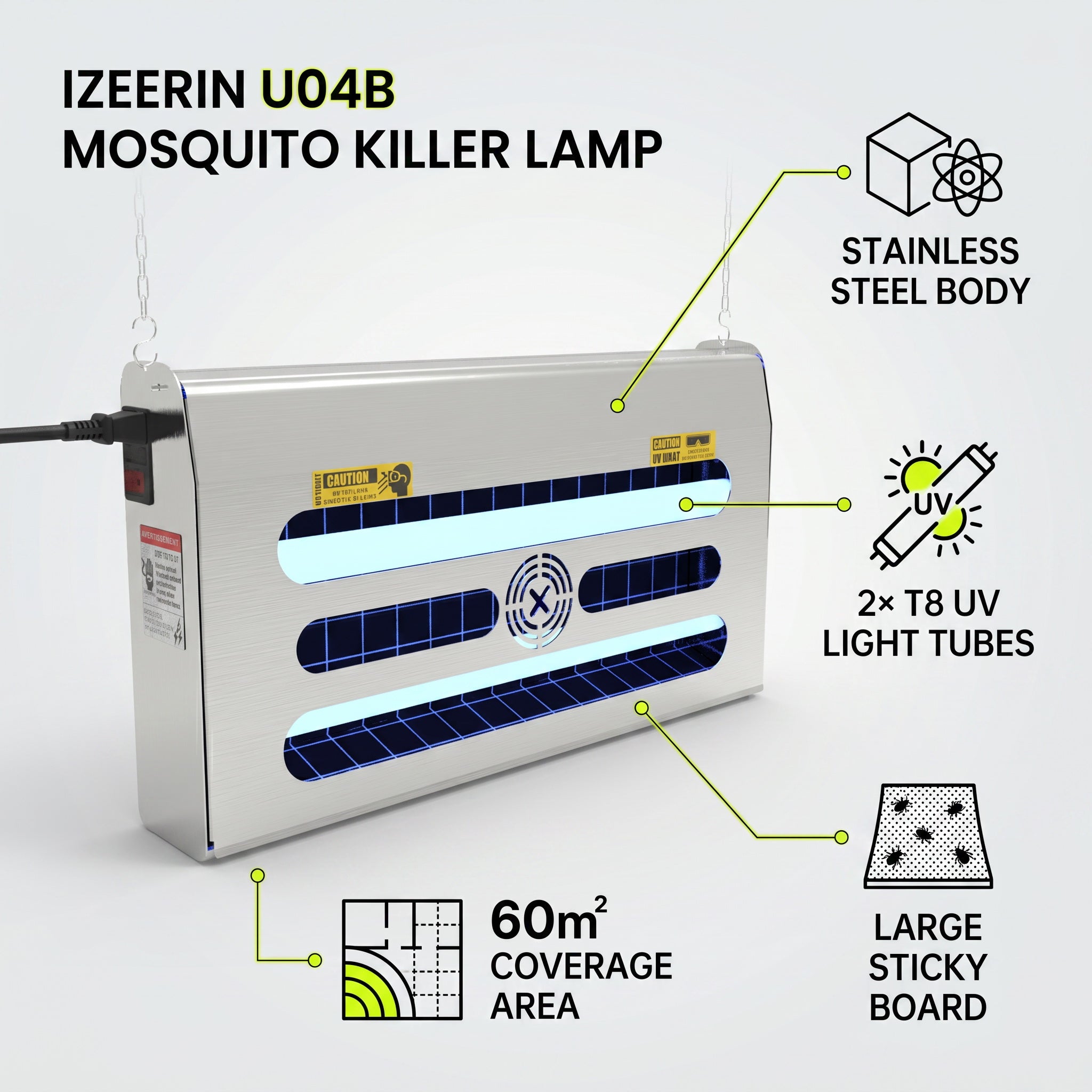 Stainless Steel Mosquito Killer Lamp, Indoor & Commercial Silent Mosquito Repellent, Physical Trapping Fly Killer Lamp (OEM&ODM) U13
